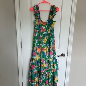 Baltic Born Green Floral Maxi Dress with Pink Yellow Orange Accents